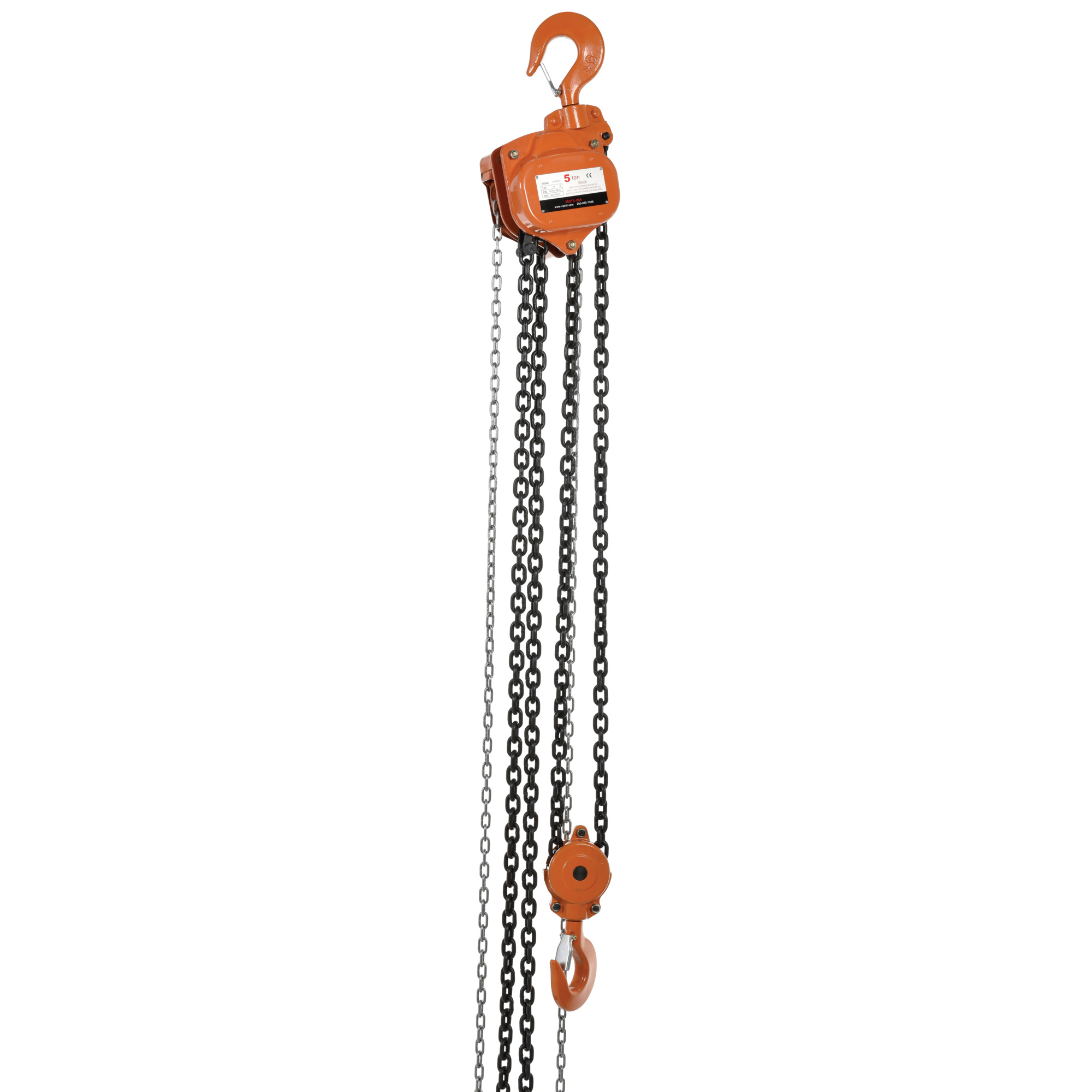 Vestil Professional Hand Chain Hoist 15 Ft. Lift Height 10,000 Lb. Capacity Orange